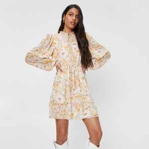 Nasty Gal Long Sleeve Floral Tie Waist Dress